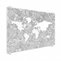 Wereldkaart Circelpatroon Zee Zwart - Plexiglas 80x60