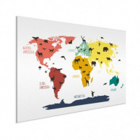 Wereldkaart Dieren Per Continent Kleuren - Wit aluminium 80x60