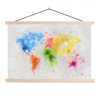 Wereldkaart Atristiek Gekleurde Verfspatters - Schoolplaat 60x40