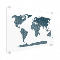 Wereldkaart Kruisjespatroon Blauw - Plexiglas 40x30