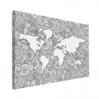 Wereldkaart Circelpatroon Zee Zwart - Canvas 80x60