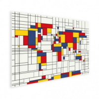 Wereldkaart Mondriaan - Houten plaat 80x60
