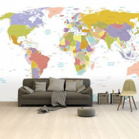 Wereldkaart Alle Landen - Pastel - Vinylbehang 265x400