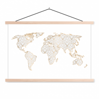 Wereldkaart Geometrische Gouden Lijnen Grijs - Schoolplaat 90x60