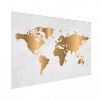 Wereldkaart Golden Marble - Wit aluminium 40x30
