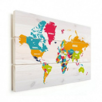 Wereldkaart Grote Landnamen - Horizontale planken hout 80x60