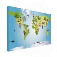 Wereldkaart Onze Bewoners Prent - Canvas 60x40