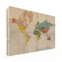 Wereldkaart Aardrijkskundig Stoffig - Horizontale planken hout 40x30