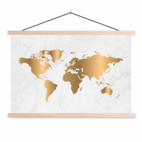 Wereldkaart Golden Marble - Schoolplaat 60x40
