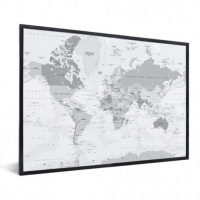 Wereldkaart Landen Grijstint - Zwarte lijst, Geen passe partout 40x30