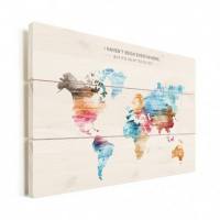Wereldkaart I Haven't Been Everywhere Kleuren - Horizontale planken hout 120x80