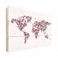 Wereldkaart Butterfly Earth - Horizontale planken hout 90x60