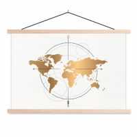 Wereldkaart Golden Compass - Schoolplaat 60x40