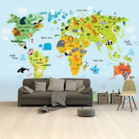 Wereldkaart Voor Kinderen - Vinylbehang 265x400