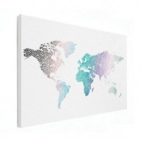 Wereldkaart Finger Prints Gekleurd - Canvas 120x90