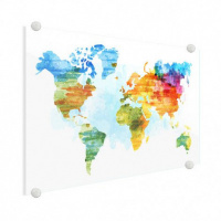 Wereldkaart Ecoline Kleuren - Plexiglas 120x80