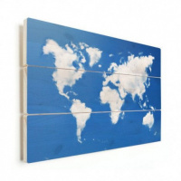 Wereldkaart Wolken - Horizontale planken hout 90x60