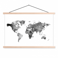 Wereldkaart Geometrische Vakken Wit - Schoolplaat 90x60