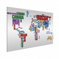 Wereldkaart Continenten In Tekst Kleur - Wit aluminium 120x80