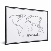 Wereldkaart Let's See It All Zwart - Zwarte lijst, Geen passe partout 40x30
