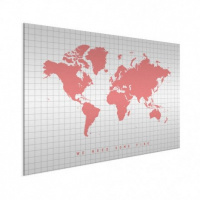 Wereldkaart We Need Some Pink - Geborsteld aluminium 90x60