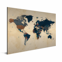 Wereldkaart Landen Donkere Tinten - Wit aluminium 120x90