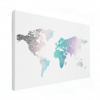 Wereldkaart Finger Prints Gekleurd - Canvas 80x60