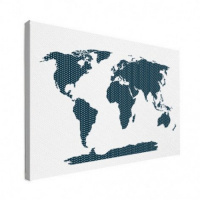 Wereldkaart Kruisjespatroon Blauw - Canvas 100x50