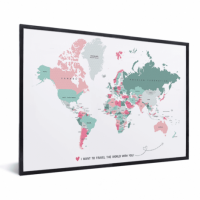 Wereldkaart I Want To Travel The World With You - Zwarte lijst, Passe partout zwart 40x30