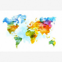 Wereldkaart Ecoline Kleuren - Houten plaat 40x30