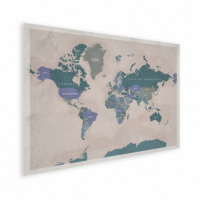 Wereldkaart Aardrijkskundig Groentinten Diagonale Strepen - Houten plaat 80x60