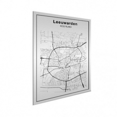 Stadskaart Leeuwarden - Wit aluminium 50x70