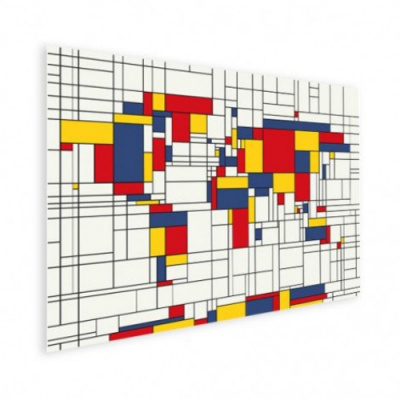 Wereldkaart Mondriaan - Houten plaat 120x80