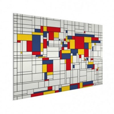 Wereldkaart Mondriaan - Geborsteld aluminium 120x80