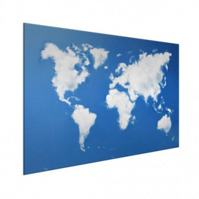 Wereldkaart Wolken - Geborsteld aluminium 120x90