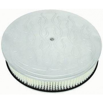 Luchtfilter 14" gepolijst Alu met vlammotief Foto van Luchtfilter 14" gepolijst Alu met vlammotief